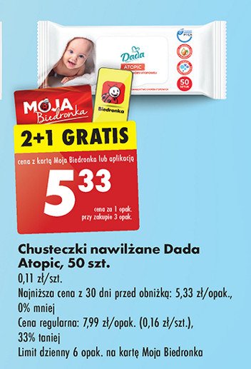 Chusteczki nawilżane atopic Dada promocja