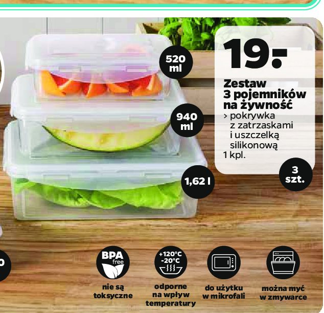 Zestaw pojemnik贸w 1.62 l + 940 ml + 520 ml promocja