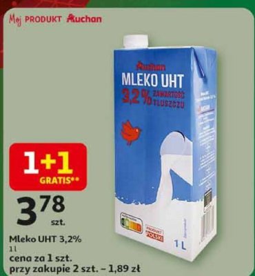 Mleko UHT 3,2% Auchan 1l promocja w Auchan