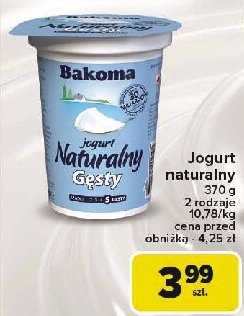 Jogurt naturalny łagodny smak Bakoma naturalny promocja w Carrefour