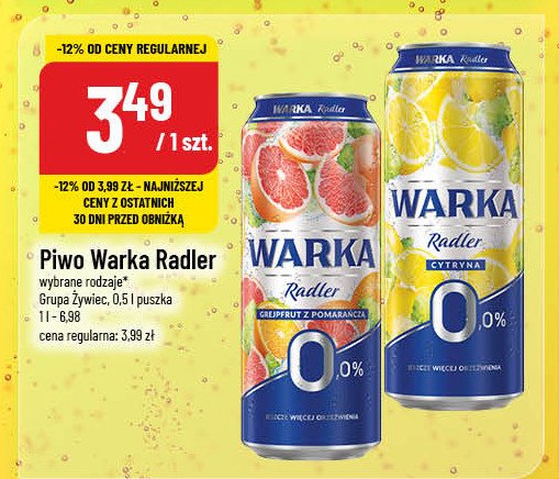 Piwo Warka radler ciemne cytrynowe 0.0% Grupa żywiec warka promocja