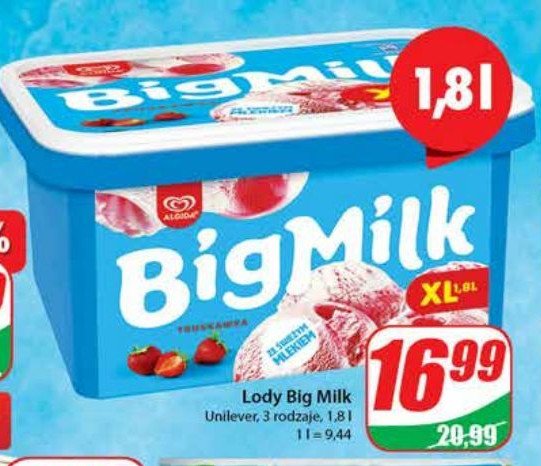 Lody strawberry Algida big milk promocja