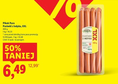 Parówki z indyka XXL Pikok Pure 400 g promocja w Lidl