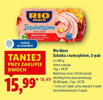 Sałatka z tuńczykiem Rio Mare, 2-pak promocja w Lidl