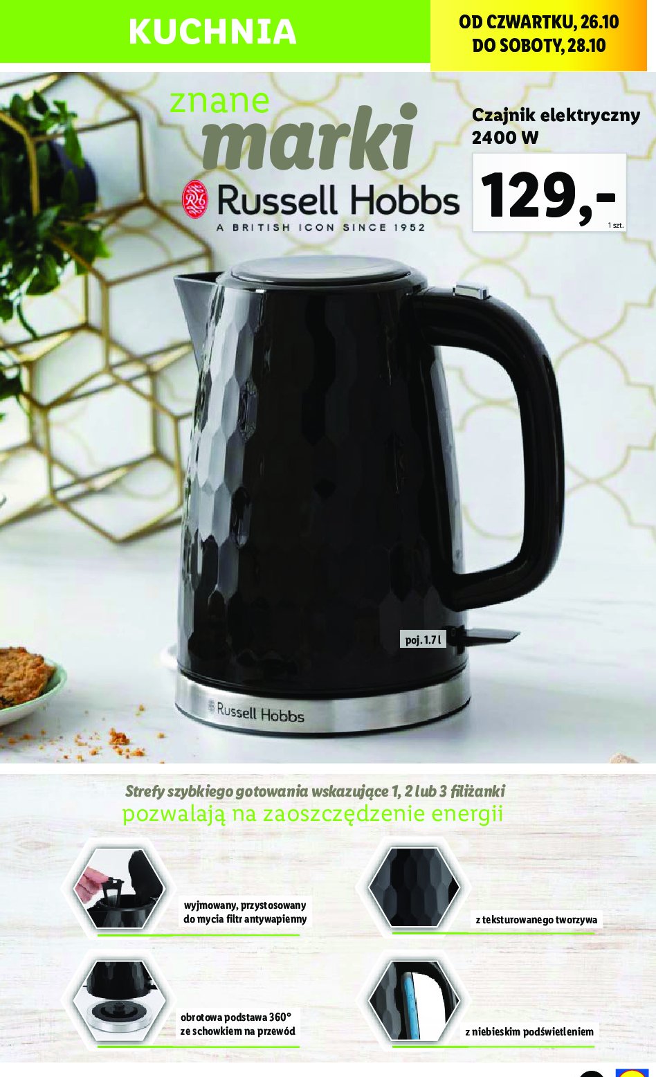 Czajnik elektryczny 2400 w Russell hobbs promocja