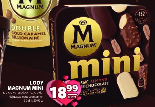 Lód mini classic + almond + white Algida magnum promocja w Stokrotka