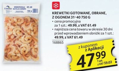 Krewetki gotowane, obrane, z ogonkiem 31-40 750 g promocja w Selgros