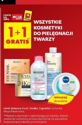Kosmetyki do pielęgnacji twarzy wszystkie rodzaje 1+1 GRATIS promocja w Biedronka