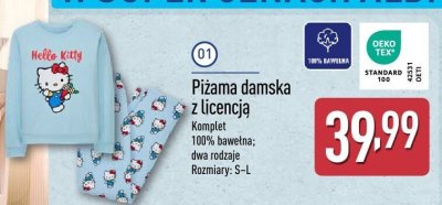 Piżama damska Hello Kitty z licencją promocja w Aldi