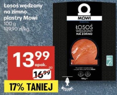 Łosoś wędzony na zimno plastry Mowi promocja w Delikatesy Centrum