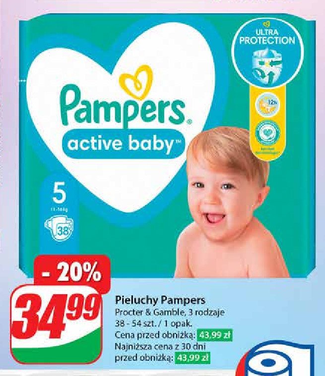 Pieluszki dla dzieci 5 Pampers active baby promocja w Dino