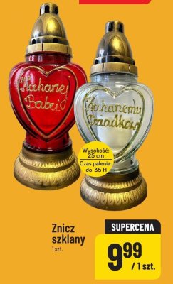 Znicz szklany Wysokość: 25 cm Czas palenia: do 35 H 1 szt. promocja w POLOmarket