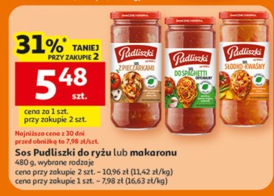 Sos Pudliszki do ryżu lub makaronu 480 g, wybrane rodzaje promocja w Auchan