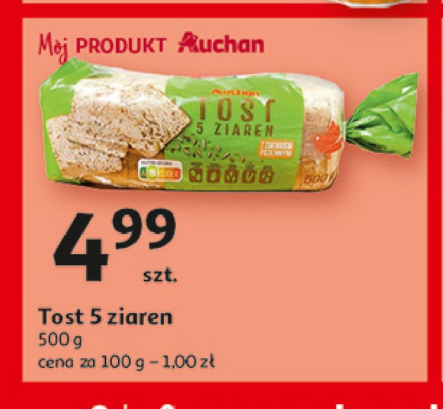 Chleb tostowy 5 ziaren Auchan różnorodne (logo czerwone) promocja