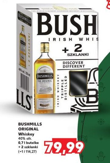 Whiskey + 2 szklanki Bushmills original promocja w Kaufland