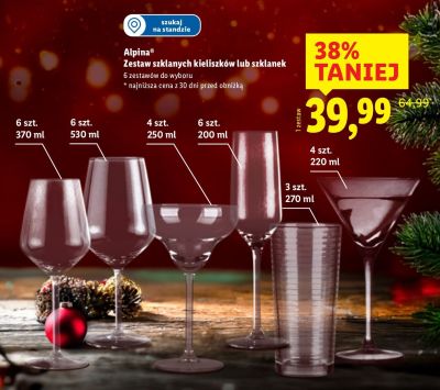 Zestaw szklanych kieliszków lub szklanek Alpina - 6 zestawów do wyboru promocja w Lidl