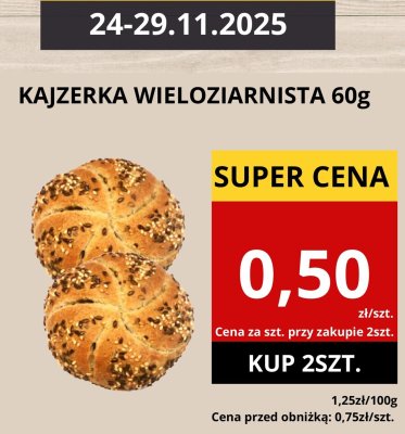 Bułka kajzerka wieloziarnista 60g promocja w Supeco