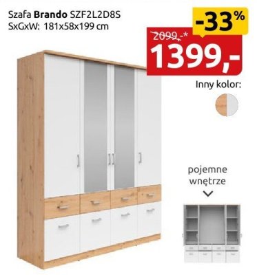 Szafa Brando SZFZL2D8S, 181x58x199 cm promocja w Black Red White