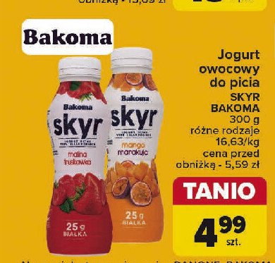 Jogurt pitny malina-truskawka Bakoma skyr promocja w Carrefour Market