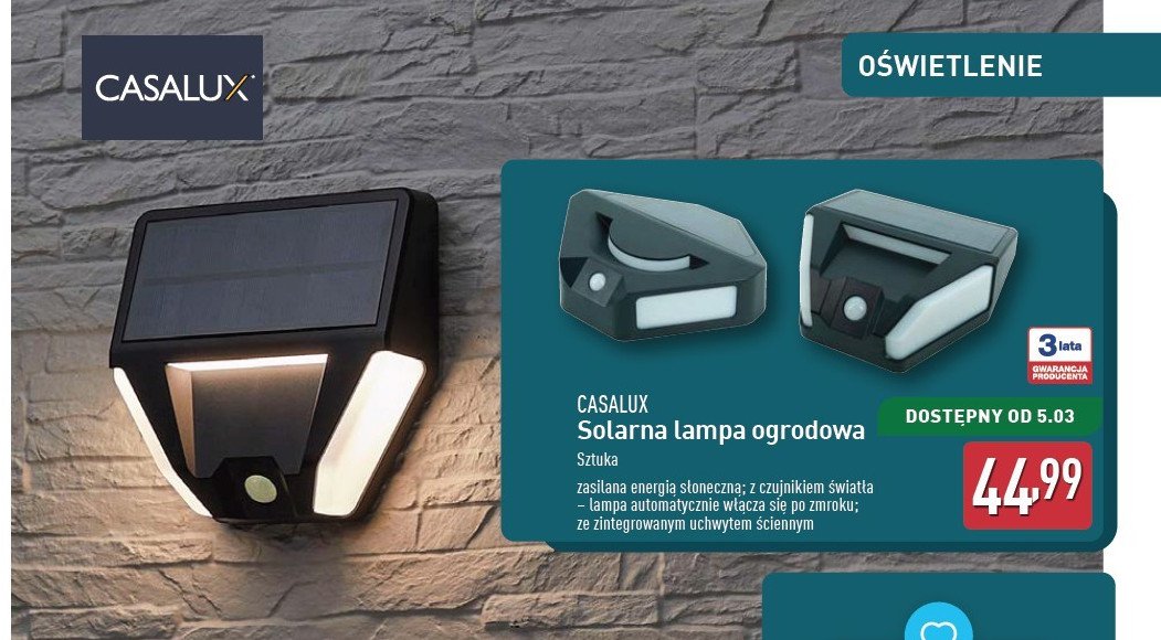 Lampa ogrodowa solarna Casalux promocja w Aldi