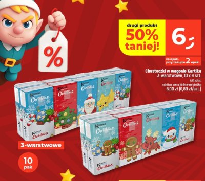 Chusteczki w wagonie Kartika 3-warstwowe, 10 x 9 szt. promocja w Dealz