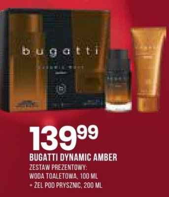 Perfumy Bugatti Dynamic Amber zestaw prezentowy woda toaletowa + żel pod prysznic promocja w Drogerie Natura