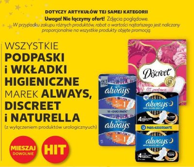 Wkładki Discreet, Naturella wszystkie rodzaje promocja w Kaufland