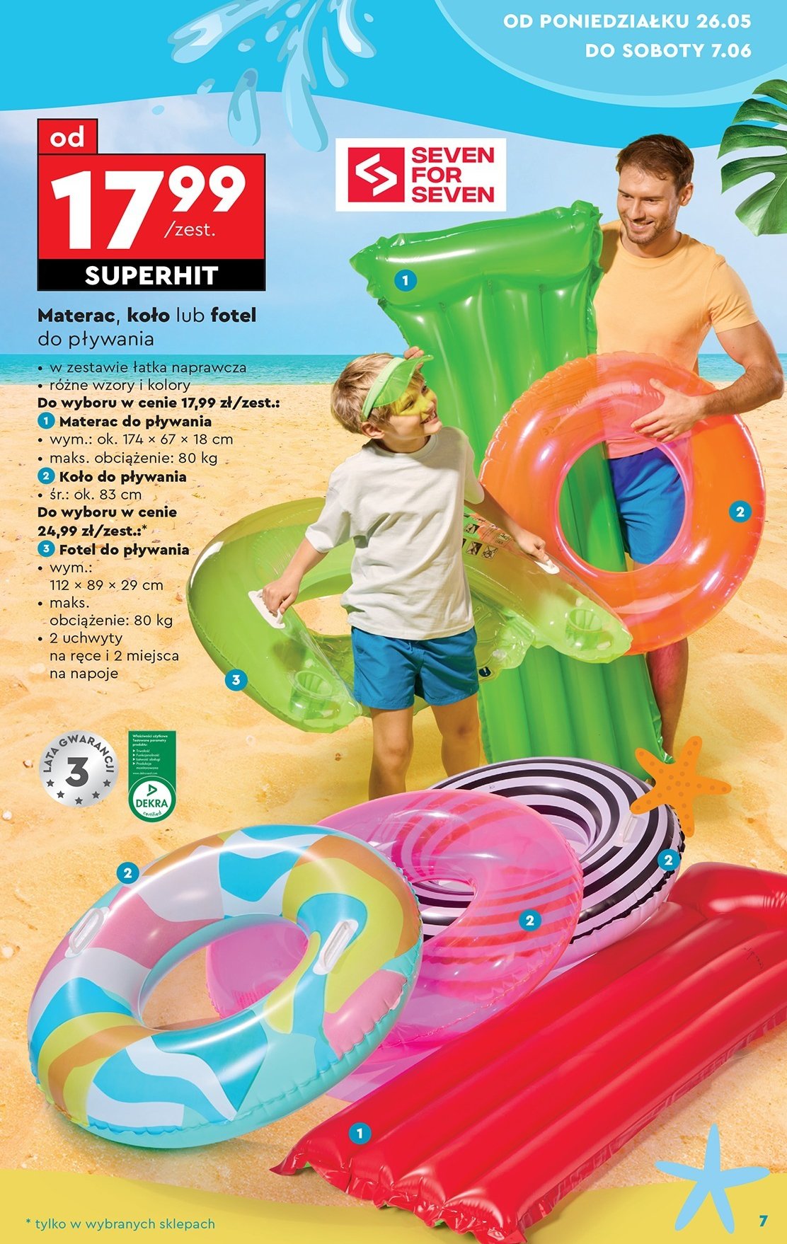 Materac do pływania 174 x 67 x 18 cm Seven for 7 promocja w Biedronka