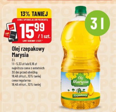 Olej rzepakowy Marysia promocja w POLOmarket