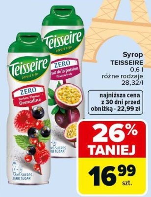 Syrop TEISSEIRE ZERO 0,6 l promocja w Carrefour