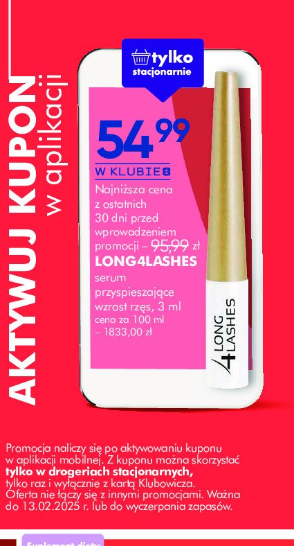 Serum przyspieszające wzrost rzęs Long4lashes promocja