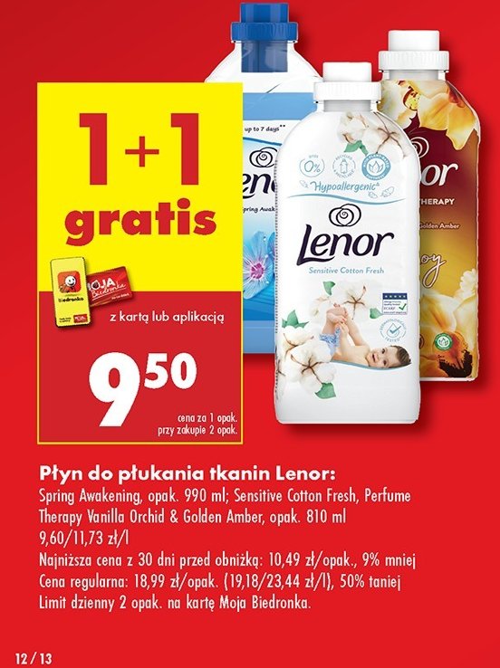 Płyn do płukania cotton fresh Lenor sensitive promocja w Biedronka