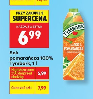 Sok pomarańcza 100% Tymbark, 1 l promocja w Biedronka