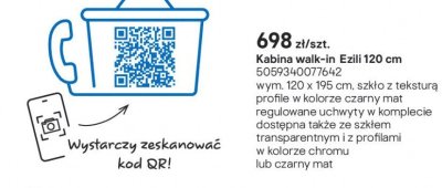 Kabina walk-in Ezili 120 cm promocja w Castorama