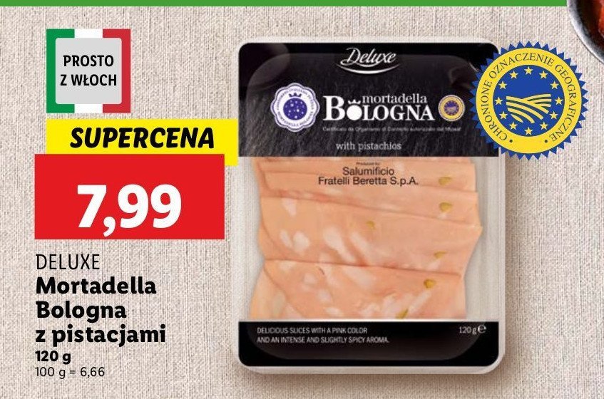 Mortadela bolońska z pistacjami Deluxe promocja w Lidl