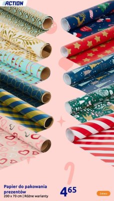 Papier do pakowania prezentów 200 x 70 cm promocja w Action