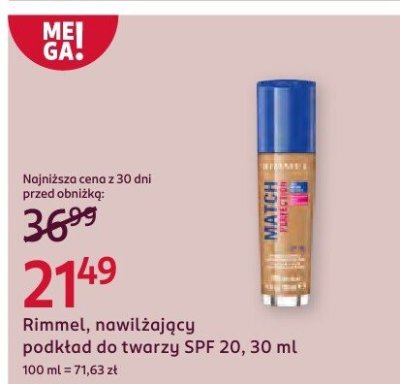 Podkład Rimmel nawilżający do twarzy SPF 20, 30 ml promocja w Rossmann