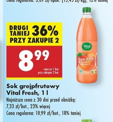 Sok 100% czerwony grejpfrut Vital fresh promocja