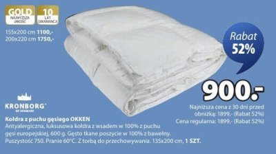 Kołdra z puchu gęsiego OKKEN promocja w Jysk