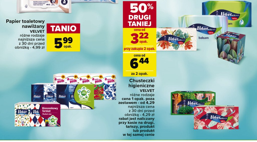 Chusteczki  higieniczne Velvet balsam promocja