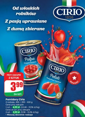 Pomidory Cirio Pelati Peeled Plum Tomatoes 400g promocja w Dino