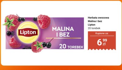 Herbata owocowa Malina i bez Lipton 20 torebek promocja w Dino