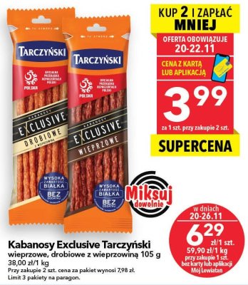 Kabanosy Exclusive Tarczyński drobiowe z wieprzowiną promocja w LEWIATAN
