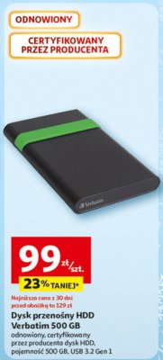 Dysk przenośny HDD Verbatim 500 GB promocja w Auchan