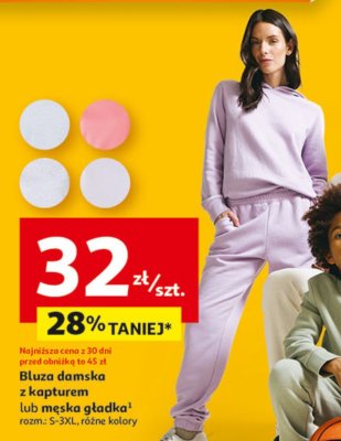 Bluza damska z kapturem lub męska gładka Inextenso promocja w Auchan