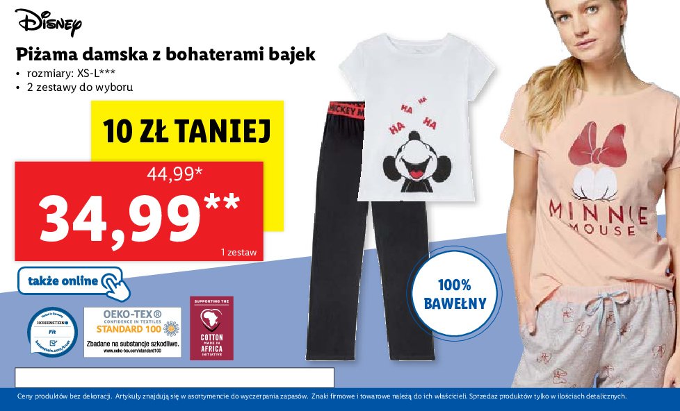 Piżama damska mickey mouse rozm. xs-l promocja