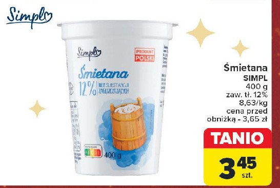 Śmietana 12% Simply promocja w Carrefour Market