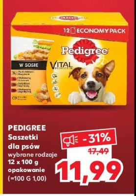 Karma dla psa w sosie 3 x kurczak z warzywami + 3 x wołowina z warzywami + 3 x indyk z warzywami + 3 x wołowina z jagnięciną Pedigree vital promocja