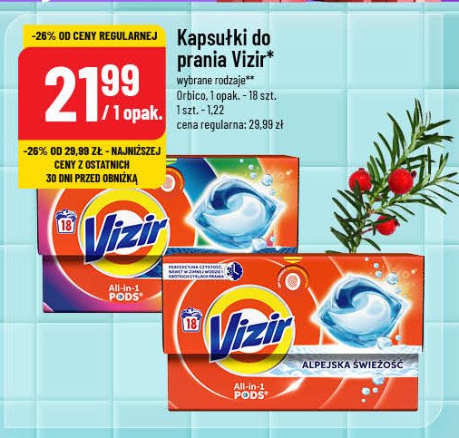 Kapsułki do prania alpejska świeżość Vizir all in one pods promocja w POLOmarket