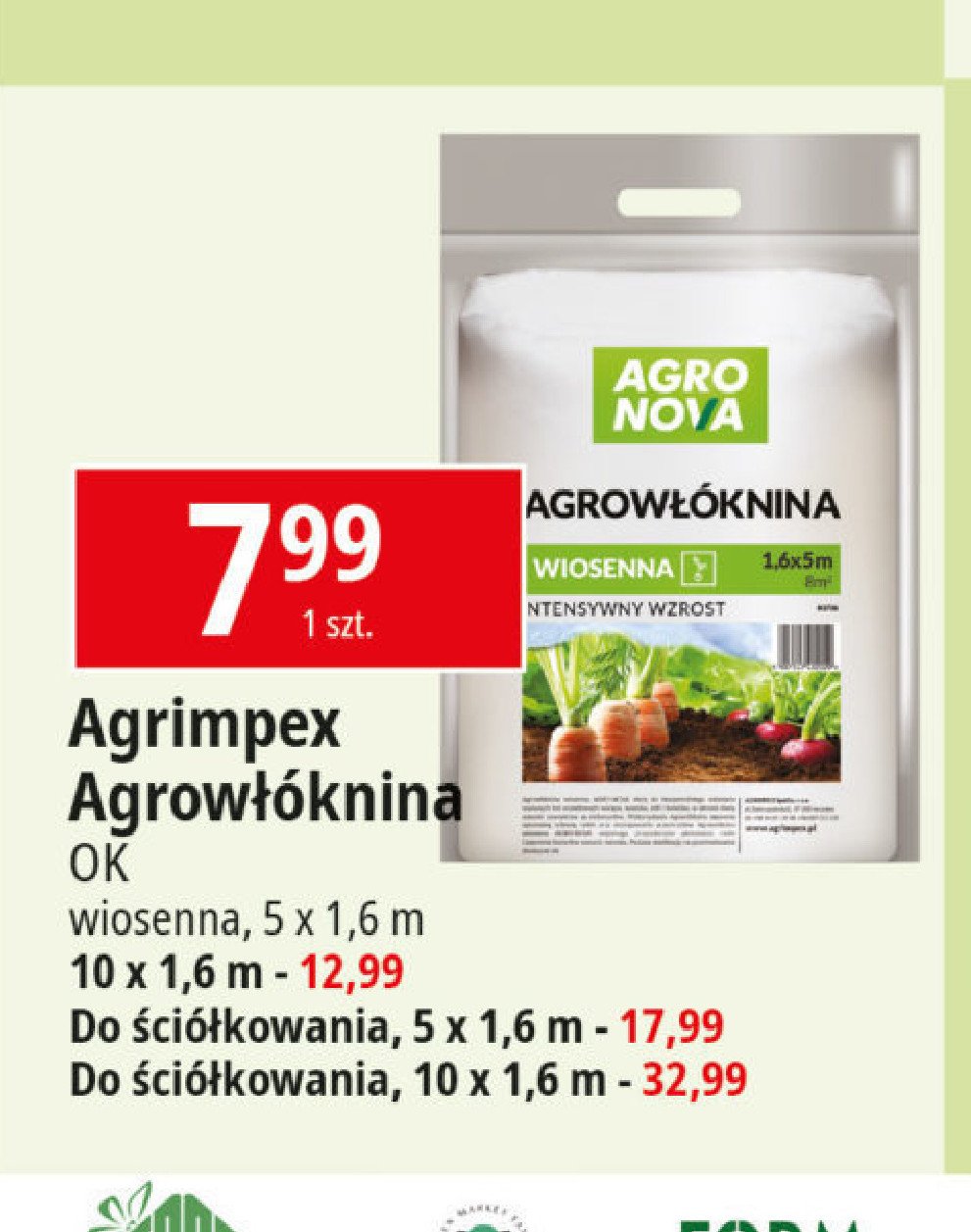 Agrowłóknina wiosenna 1.6 x 5 m AGRO-NOVA promocja